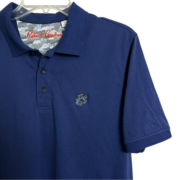 ROBERT GRAHAM Stone Trail Polo Shirt Size Small Navy Blue Supima Cotton - Picture 2 of 8